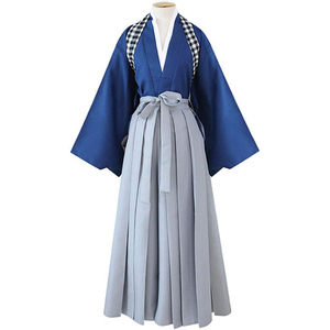 Ensemble de hakama d'Aikido sur mesure, couleur contrastée, vêtements traditionnels japonais pour l'extérieur, ensemble de 2 pièces avec ceinture à motif à carreaux - Product Image 3