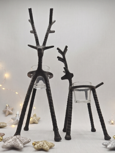 Set of 2 Matte <b>Black</b> Candle Holder Tabletop Handmade Taper Candleholder Glass Hurricane Taper Reindeer Candle Holder for Wedding - Product Image 3