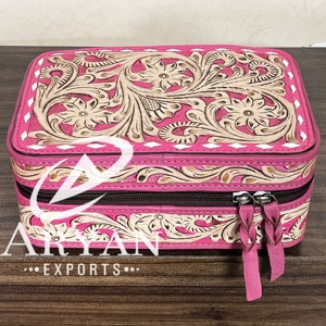 Nuevo Estuche de Joyería de Cuero Genuino de Vaca Hecho a Mano al por Mayor, Rosa, con Cierre de Cremallera, Duradero, Organizador de Viaje - Product Image 1