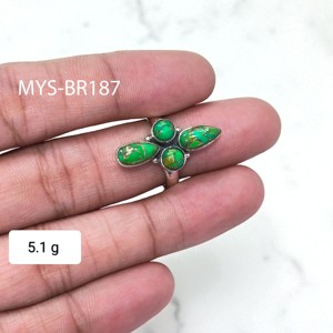 แหวนเงินแท้ 925 ดีไซน์สวยงาม แหวนเงินทำมือประดับพลอยเทอร์ควอยซ์สีเขียวทองแดง เหมาะสำหรับงานแต่งงาน สไตล์คริสเตียน - Product Image 1