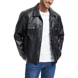 Chaqueta de Cuero Genuino para Hombre, Estilo Biker, Corte Ajustado, Cuello Alto, Moda Urbana de Invierno, Venta al Por Mayor Directa de Fábrica - Product Image 2