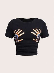 Novedades en Prendas Moldeadoras para Mujer, Camiseta de Jersey, Ajustada, Cuello Redondo, Minimalista, de Lujo, Elástica, Estampada - Product Image 5