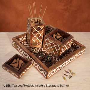 Ensemble d'encensoirs en bois exquis avec un design en treillis blanc orné, boîte de rangement pour Bakhoor et plateau de présentation pour l'aromathérapie - Product Image 2