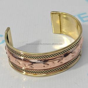 <b>Adjustable</b> Brass & Copper Open Cuff Bangle Handmade Modern Eco-Friendly Customizable DIY <b>Bracelet</b> for Women Baptism Gift - Product Image 4