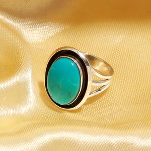 Nuevo Anillo de Plata 925 con Turquesa Ovalada de Arizona para Mujer, Anillo con Engaste de Bisel Plateado, Regalo para Amigas - Product Image 3