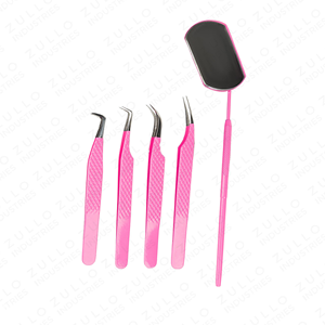 5PCS Pink Curved Tweezers Set for Volume <b>Lash</b> Extension Isolation Nail Art with Mirror Stainless Steel Beauty Tool <b>Kit</b> - Product Image 3