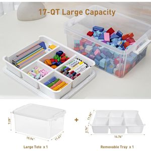 Contenitore di Stoccaggio in Plastica Trasparente da 17 QT con Coperchio Rimovibile, Base per Costruzioni, Organizzatore per Artigianato e Accessori - Product Image 2