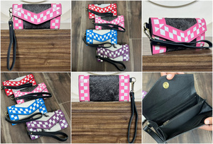 Bolso de Mano Tipo Clutch de Cuero Vacuno Genuino con Diseño a Cuadros Rosa de Moda, Estilo Occidental para Mujer, Cartera para Teléfono con Pelo - Product Image 3