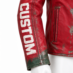 Blouson Bomber Homme en Cuir PU Rouge Personnalisé Coupe Slim Col Montant Fermeture Éclair Devant Effet Délavé Manches Classiques Vêtement Hiver - Product Image 6