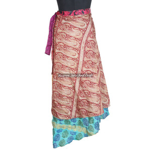 Nuevo Sarong Reversible Vintage, Falda Mágica Envolvente, Falda Mágica Envolvente de Seda India de Dos Capas Reversible, Hecha a Mano en India - Product Image 1