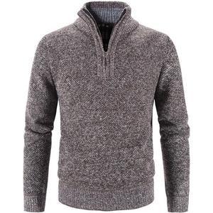 Suéter de Punto para Hombre, Otoño Invierno, Color Sólido, Manga Larga, Cuello Alto con Cierre, Cuello Redondo, Prenda Exterior con Patrón - Product Image 1