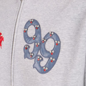 Sweat-shirt à capuche gris pour homme avec broderie 99 en strass, doublure à carreaux, vêtement décontracté pour l'automne - Product Image 4