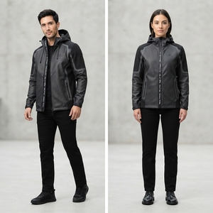 Veste coupe-vent softshell à capuche pour homme, noire et grise, entièrement zippée, pour sports de plein air, avec poches zippées - Product Image 3