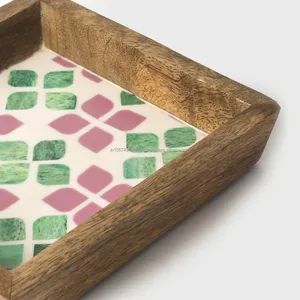 Bandeja de servicio con incrustaciones de mango moderno y hueso de color tamaño personalizado con resina perfecta para comida y exhibición - Product Image 2