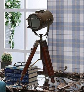 Lampadaire décoratif mobile en cuivre antique, projecteur LED vintage sur trépied, style nautique pour la décoration intérieure - Product Image 5
