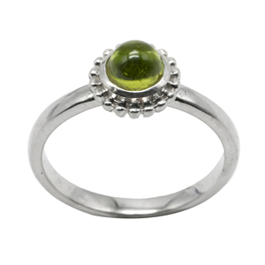Elegant 925 <b>Silver</b> Rhodium Finish Green Peridot Color Round Cabochon <b>Statement</b> <b>Ring</b> for Women Jewelry - Product Image 3