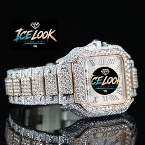 Montre mécanique en acier inoxydable Ice Look, cadran carré, bracelet 20 mm, aiguilles chiffres romains, bijou de luxe avec réserve de marche - Product Image 5