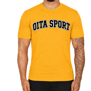 T-shirt ajusté jaune doré pour homme, manches courtes, col rond, imprimé personnalisé, coupe slim, décontracté, en coton, vente en gros, streetwear - Product Image 1