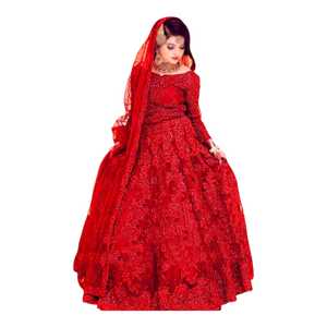<b>Red</b> Embroidered Lace Ball Gown Wedding Dress Long Sleeve Sweetheart Neckline Floor Length Plus Size Hand Embroidery Beading - Product Image 1