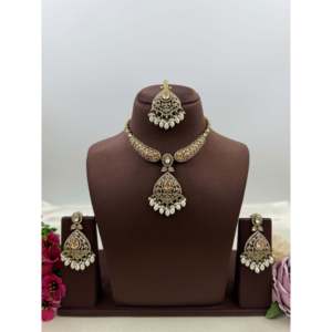 Indian Ethnic Victorian Hasli <b>Gold</b> Plated Zircon Bridal Jewelry <b>Set</b> for Wedding-Casual Style - Product Image 5