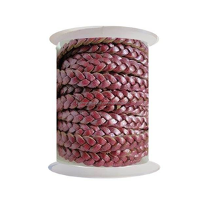 Cordon tressé en cuir 5 mm rouge foncé en rouleau cylindrique pour la fabrication de bracelets et la création de bijoux - Product Image 1