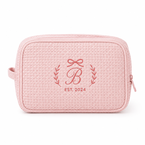 Custom Embroidered Beauty Branded logo Waffle Makeup Pouch Cosmetic <b>Bag</b> - Product Image 1