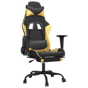 Silla de Juego de Piel Sintética Negra y Dorada con Asiento de Espuma y Madera Contrachapada Metálica, Duradera y Elegante para Gamers - Product Image 2
