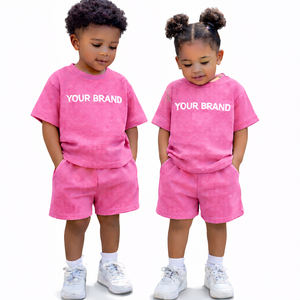 Conjunto de Camiseta y Pantalones Cortos de Algodón Tipo Waffle Extra Grande para Niños, Ropa de Verano para Niños y Niñas, Logotipo Personalizado OEM - Product Image 4