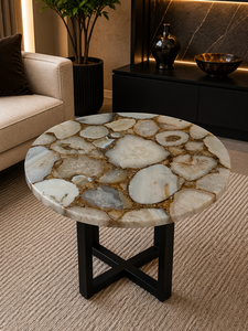 <b>White</b> Agate Modern Luxury <b>Dining</b> <b>Table</b> Eco-Friendly Handmade <b>Round</b> Center <b>Table</b> for Diwali Anniversary Hotel Villa Interior - Product Image 1