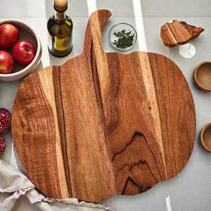 Pumpkin <b>Shaped</b> Wooden Serving Tray Checkered Butcher <b>Block</b> Chopping Board.Solid Wood Kitchen Organizer - Product Image 3