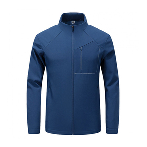 <b>Men's</b> Blue Stand Collar Zipper <b>Jacket</b> Windproof Casual Polyester Softshell Outerwear Autumn Regular Fit - Product Image 1