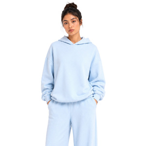 Sweat-shirts oversize pour femmes de couleur unie, pantalons de survêtement à jambes larges, coupe ample, épaules tombantes, logo personnalisé, streetwear décontracté pour l'hiver et l'automne - Product Image 4
