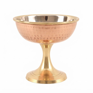 Bol à glace vintage en cuivre martelé avec support en laiton, gobelet de luxe pour desserts doublé en acier inoxydable, en promotion - Product Image 1