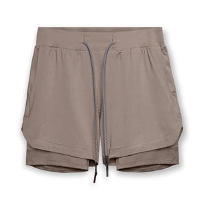 กางเกงขาสั้นออกกำลังกายผู้ชายแบบสองชั้นสั่งทำขายส่ง ผู้ผลิตและจำหน่าย OEM โพลีเอสเตอร์ 140-220 GSM แห้งเร็ว มีเชือกผูก - Product Image 3