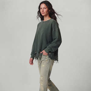 T-shirt oversize pour femme, effet usé, épaules tombantes, style vintage délavé à l'acide, streetwear, manches longues - Product Image 5