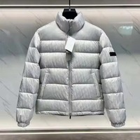 Blouson matelassé gris personnalisé pour homme avec monogramme, col montant, à capuche, motif de luxe, chaud, hiver, vente en gros, OEM