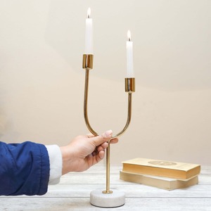Candelabro Dorado en Forma de U con Base de Mármol de 32.5cm, Decoración para el Hogar, Soporte Metálico - Product Image 4
