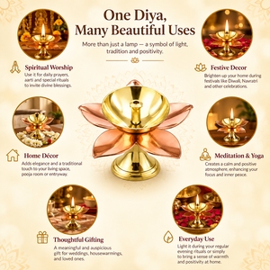 Lampe à huile en laiton artisanale en forme de lotus, pétale de fleur en cuivre, Deepam pour la cérémonie religieuse Pooja Diwali, à prix de gros - Product Image 4