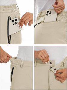 Pantalon de ski imperméable beige pour femme avec poches zippées et technologie Gore-Tex pour les activités de neige en plein air - Product Image 4