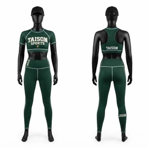 Premium 280 GSM <b>Nylon</b> Spandex BJJ <b>Leggings</b> and Sports Bra Set Dark Green Stretch Compression Fit Custom Logo Training Wear - Product Image 1