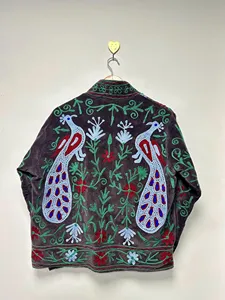 เสื้อแจ็คเก็ตกำมะหยี่ปักลายซูซานีแบบพรีเมียม ลายดอกไม้และเถาวัลย์ คอตั้ง แฟชั่นสำหรับผู้หญิง - Product Image 4