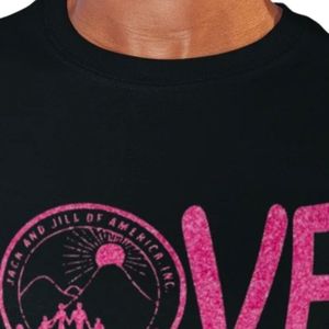 Men's <b>Black</b> Short Sleeve Crew Neck T <b>Shirt</b> with Pink LOVE Lettering and Circular Emblem Graphic Stylish Casual Everyday Fashion - Product Image 2