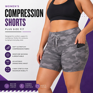 Shorts de Compresión con Estampado de Camuflaje para Mujer, Talla Grande, Cintura con Cordón, Capa Base, Secado Rápido, para Yoga y Fitness - Product Image 1