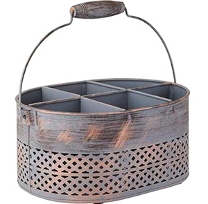 Utensil <b>Caddy</b> Carry Metal All Serve ware Galvanized Metal Organizer for Kitchen Counter Comfortable <b>Wooden</b> Handle Indoor Rustic - Product Image 1