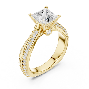 Bague de Mariage Solitaire Double Rangée Pavée en Or 14K 18K avec Diamant de Laboratoire Taille Princesse 2.70Ct DEF VVS Certifié IGI, Tige Euro - Product Image 3