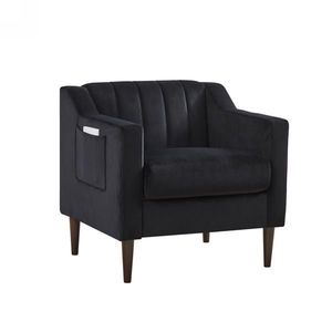 Poltrona Moderna in Velluto per Una Persona, per Camera da Letto, Soggiorno e Ufficio, Nera con Gambe in Legno Massello - Product Image 3