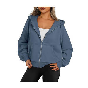 Women's Cropped <b>Zip</b> Up Hoodie Long Sleeve Sweatshirt with Soft Cotton Fabric Adjustable <b>Hood</b> for Modern Casual Streetwear - Product Image 4