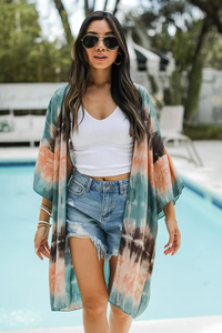 Bohemian Summer Kimono Beach Handmade Tie <b>Dye</b> Half Sleeves Rayon Kimonos - Product Image 3