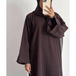 Robe Abaya musulmane élégante à rayures fines, double tissu, manches larges, coupe ample, robe modeste pour femme, longueur complète, pour l'Aïd, le Ramadan et le quotidien - Product Image 1