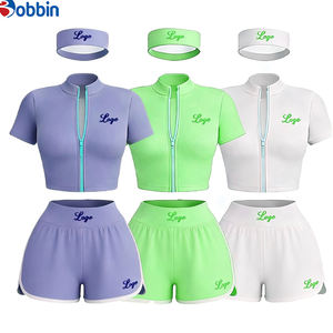 Ensemble 2 pièces tendance et très vendu pour femme : veste courte et short moulant en Spandex/Polyester, style Hip Hop décontracté et sportif, avec fermeture éclair, idéal pour l'été - Product Image 3